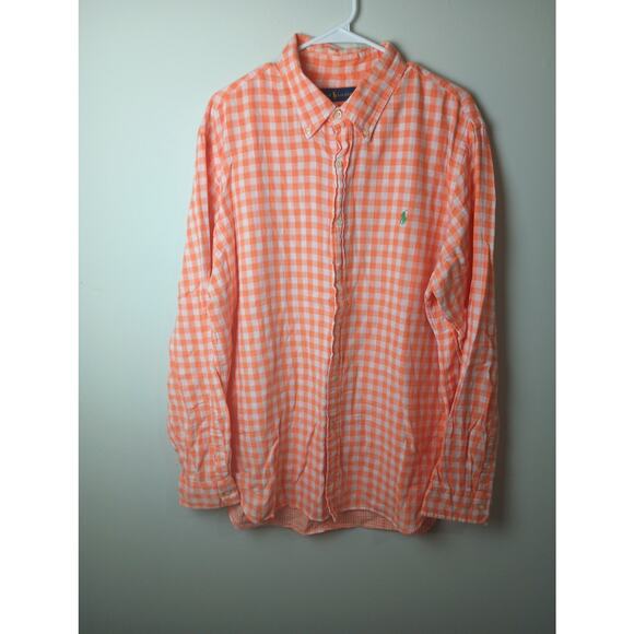 Ralph Lauren Men's Orange Check Plaid Button Down Shirt Size XXL - Picture 1 of 5